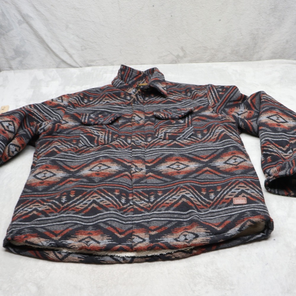 Jachs New York Shirt Jacket Mens XL Black Aztec Southwestern Wool Blend Faux Fur